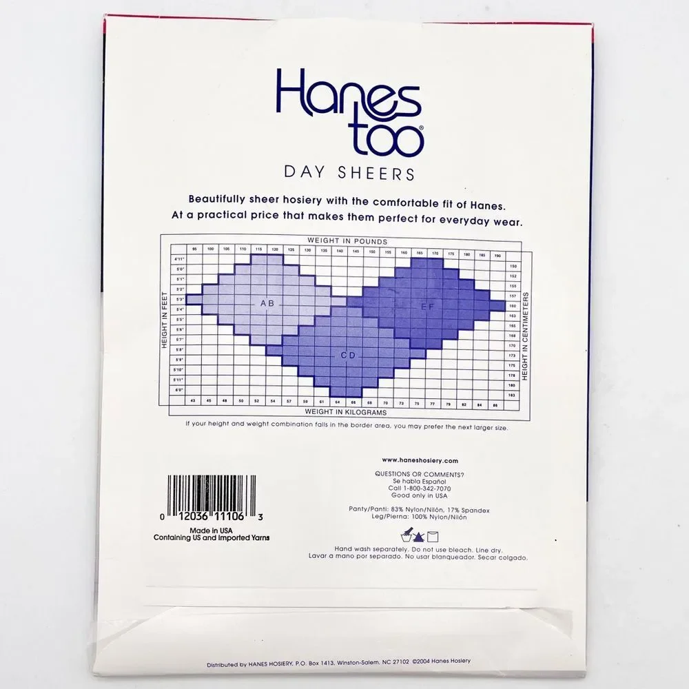 NWT Vintage Hanes Too Day Sheers Barely There Control Top Pantyhose Size C/D NEW